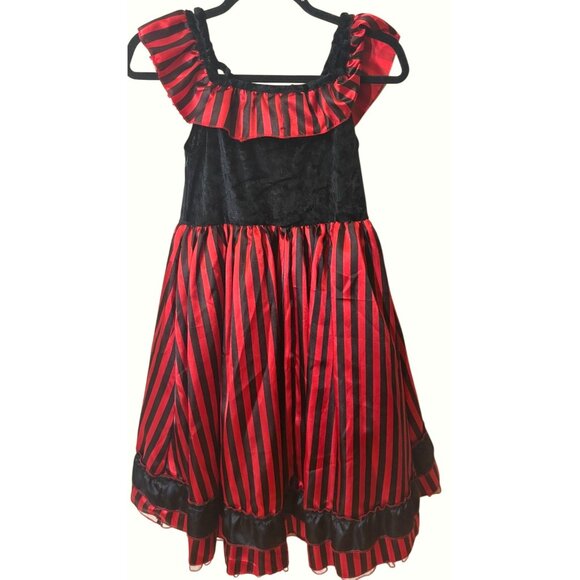 Vintage-Inspired Red & Black Striped Costume Dress w Ruffled Neckline & Matching - Picture 5 of 16